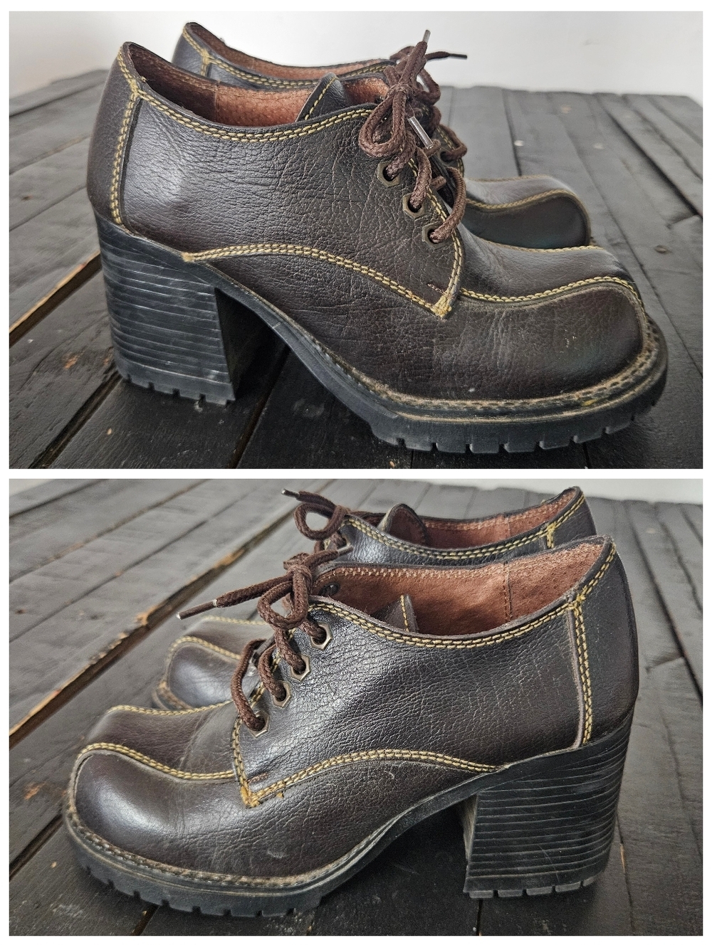 Zodiac Vintage Women’s 6.5 Chunky Lace-Up Heel Oxfords Dark Brown Leather Square